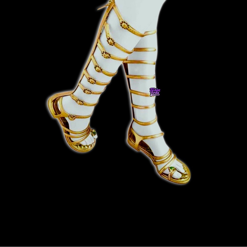 Chanel Leather Knee High Gripoix Embellished ‘CC’ Logo Gold Gladiator Sandals - Picture 7 of 12